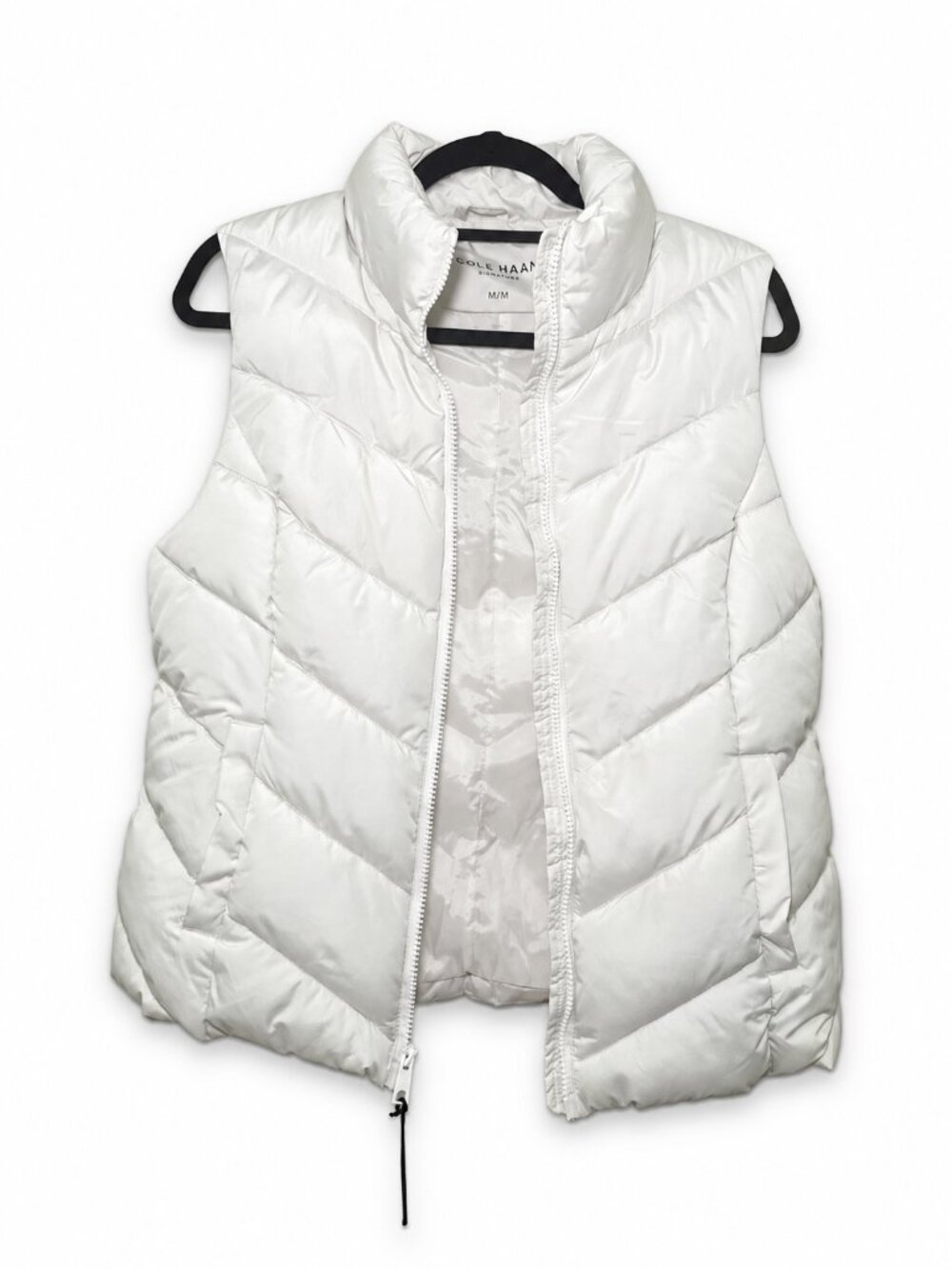 Cole Haan Womens Chevron Quilted Zip Front Vest NWT SZ Medium Ivy Ivory